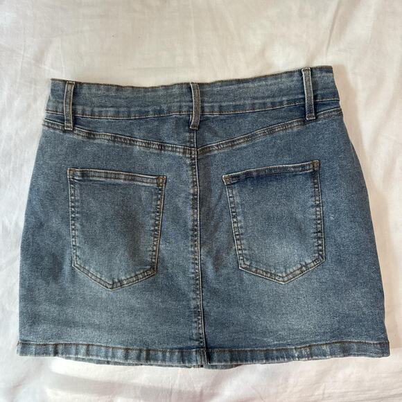 y2k stretch denim mini skirt project rebel xl mid wash casual basic - Picture 2 of 4